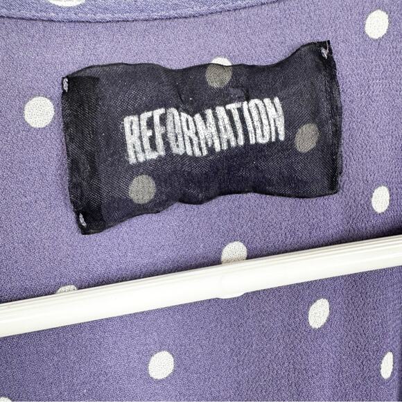 Reformation Carina Wrap Midi Dress Womens XS Purple White Polka Dot - Picture 6 of 8